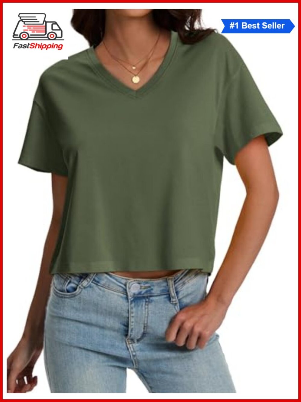 ✨ SMENG Womens Cropped T Shirt V-Neck Short Sleeve UPF 50+ Cotton Blend